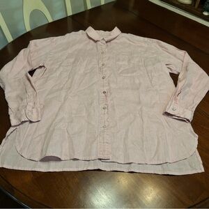 J Jill Love Linen Shirt Womens Medium Pink Button Up Coastal Preppy Beach
